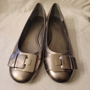 Franco Sarto Pewter Ballet Flats with Large Buckle, sz 13